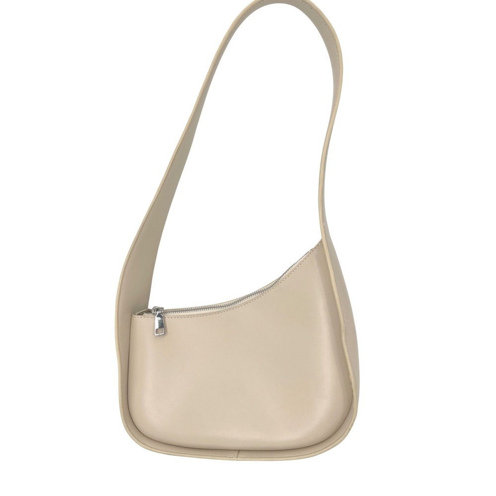 Melie Bianco June Asymmetrical Shoulder Bag Cream Beige Vegan Leather Hobo Chic